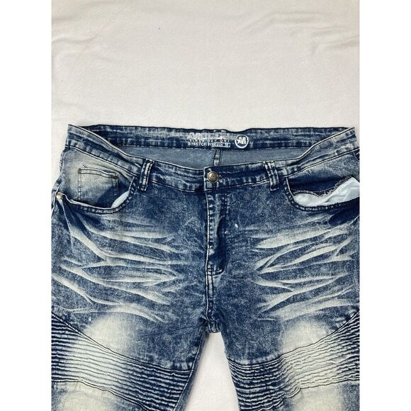 Mecca Blue Distressed Y2K Jorts Straight Leg Stretch Fit Jean Short Mens 38 - Picture 2 of 10